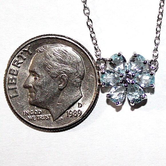 Sterling Silver Blue Topaz Floral Necklace - Picture 3 of 6